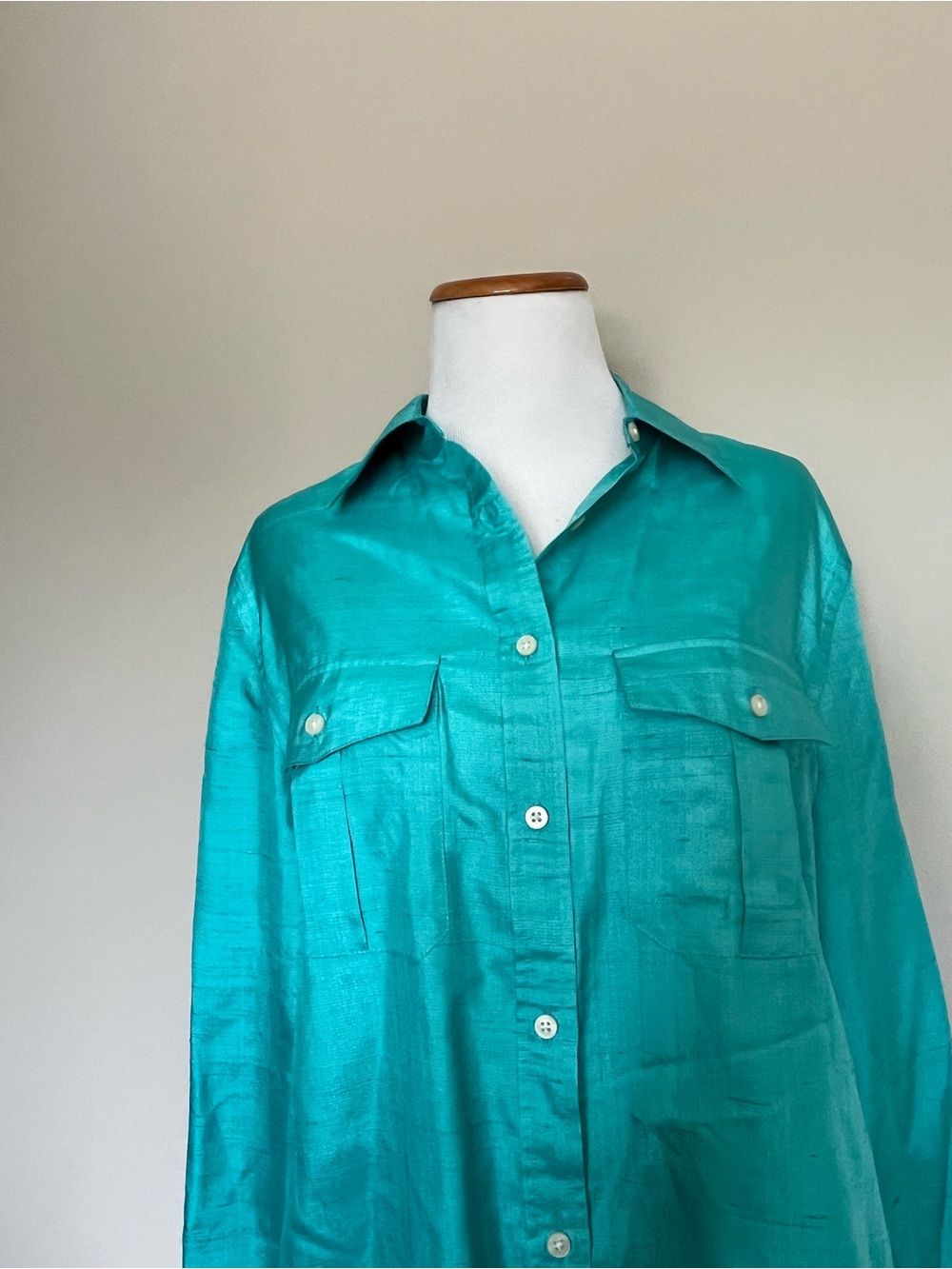 Lauren Ralph Lauren Teal Silk Blouse Size Large - Picture 2 of 8